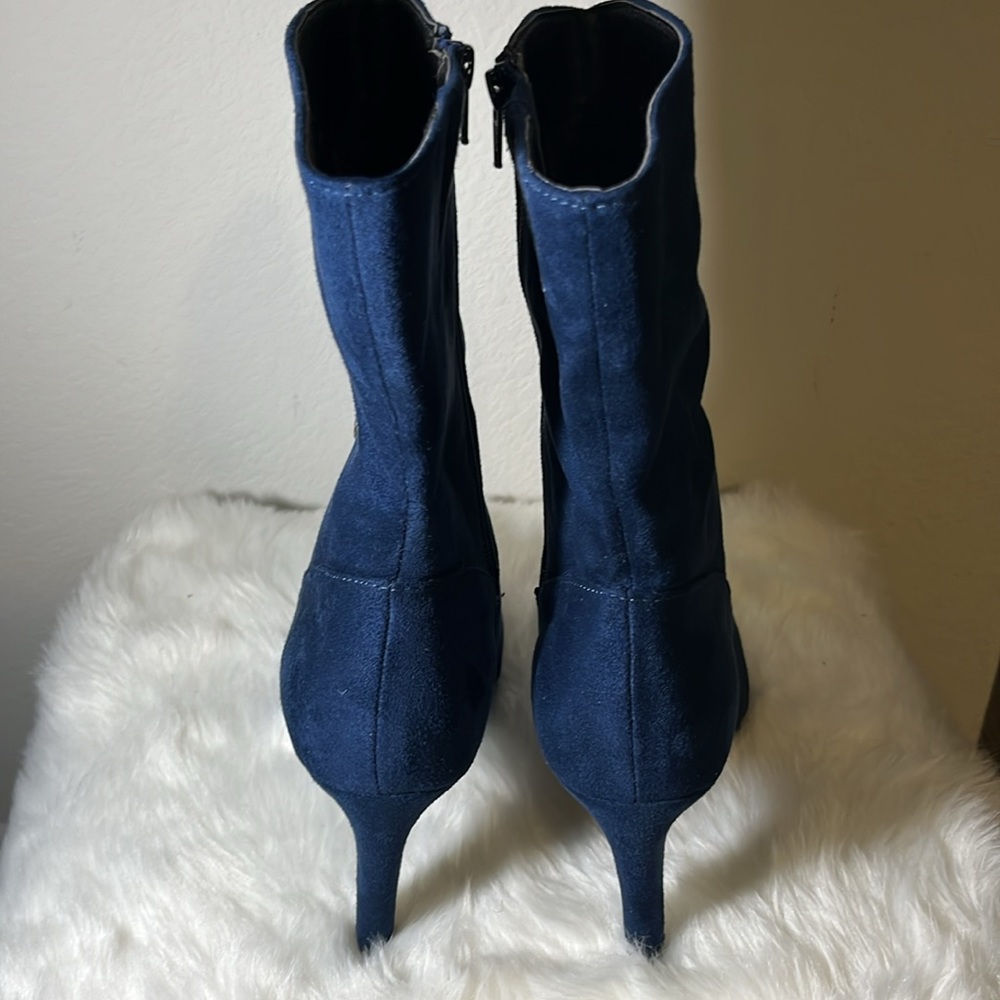 Rialto Navy Blue Suede Lace-Front Ankle Boots - Picture 2 of 6